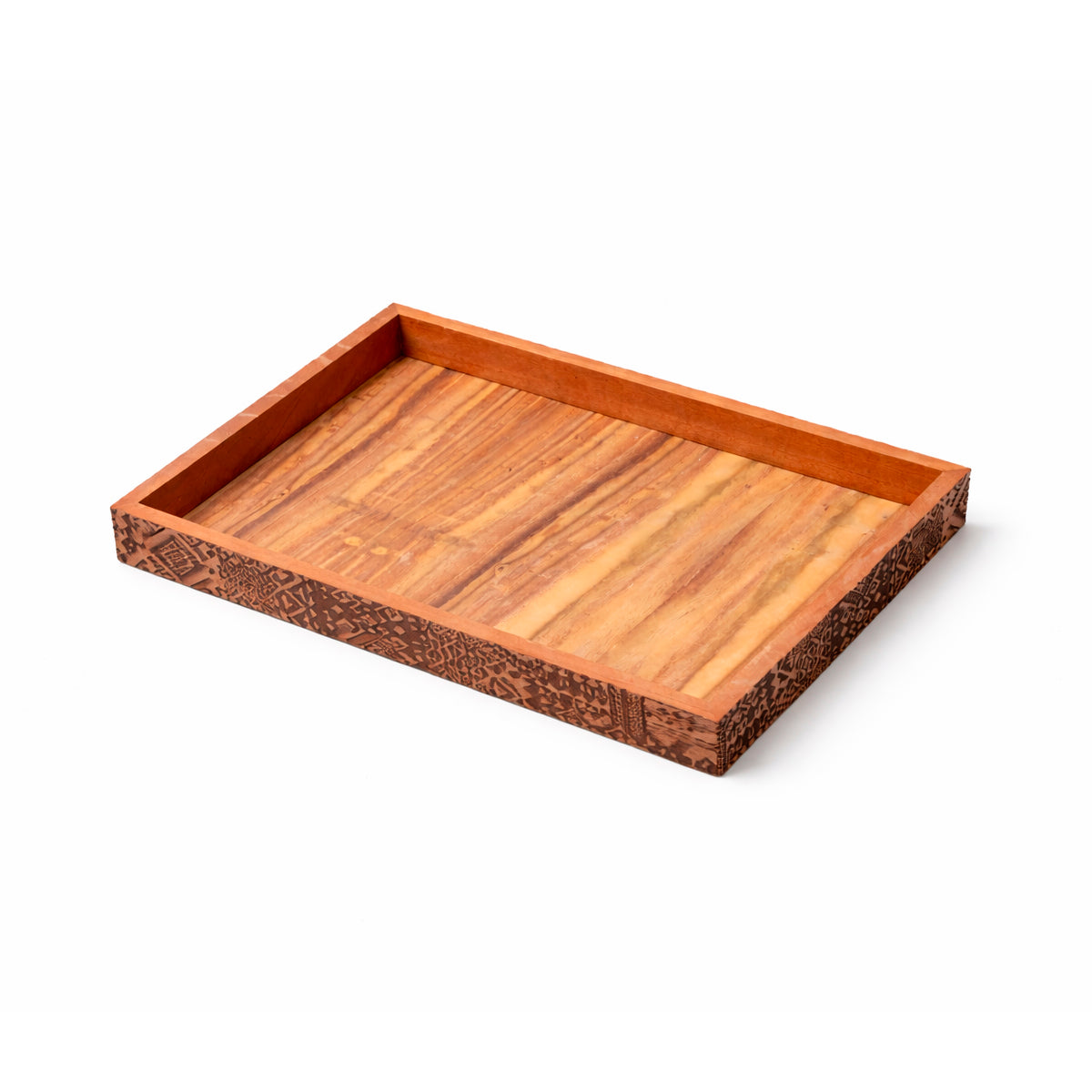Engraved Sheesham Wood Serving Tray (10 x 14 Inch) – Handcrafted Wooden Tray for Serving & Home Décor - Habitt