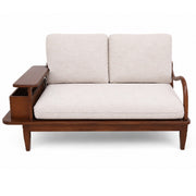 Aurra 2 Seater Sofa | Modern Wooden Loveseat with Side Storage Shelf - Habitt