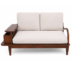 Aurra 2 Seater Sofa | Modern Wooden Loveseat with Side Storage Shelf - Habitt