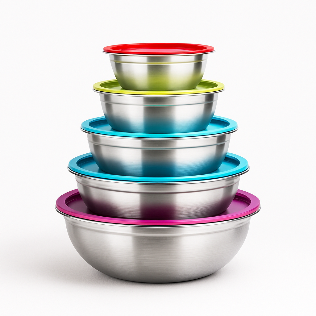 5-Piece Stainless Steel Salad Bowl Set with Color Lids for Mixing, Serving & Fresh Storage