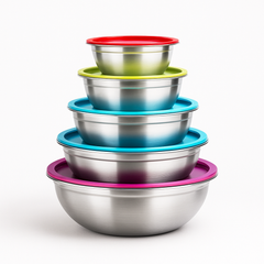 5-Piece Stainless Steel Salad Bowl Set with Color Lids for Mixing, Serving & Fresh Storage