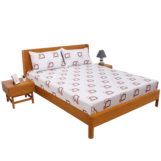 Double Bed Sheet 90x100" – Brown & Beige Square Design