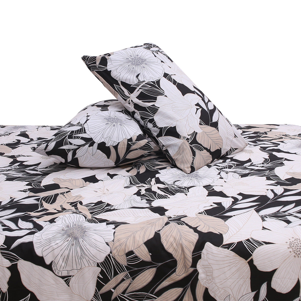 Black Ink Double Quilt Cover 90x96" – 100% Cotton Floral Design