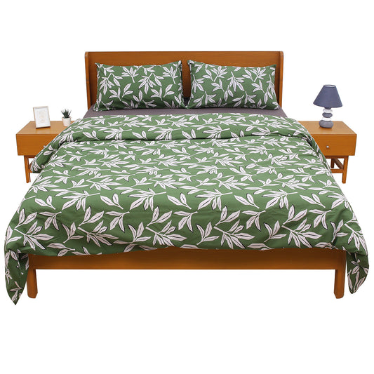 Green Textures Double Quilt Cover 90x96" – 100% Cotton Leaf Print