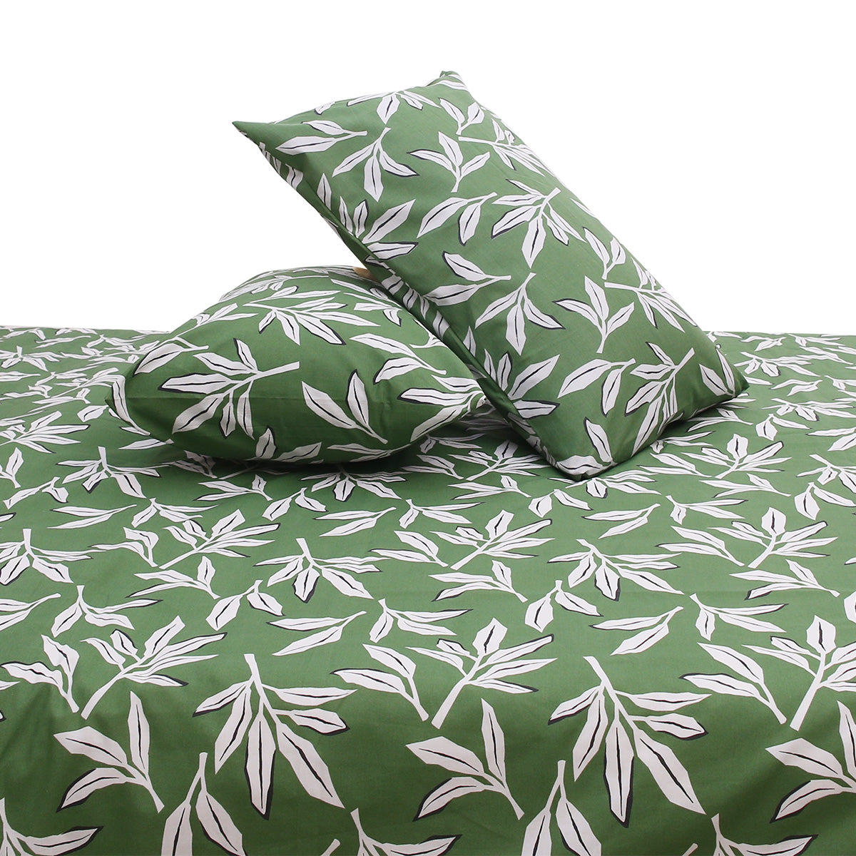 Green Textures Double Quilt Cover 90x96" – 100% Cotton Leaf Print