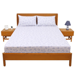Sky Blue Florals Double Bed Sheet 96x102" Cotton