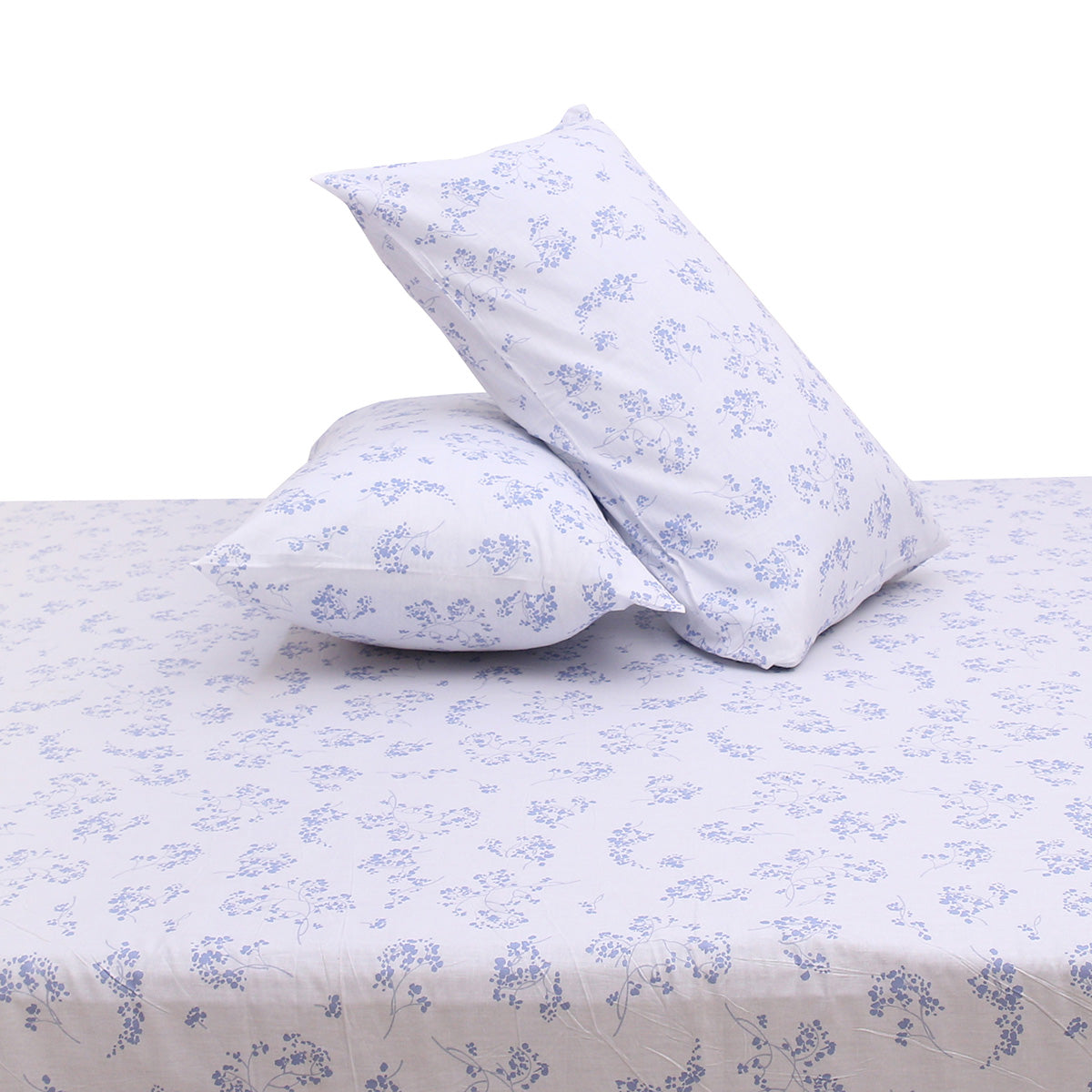 Sky Blue Florals Double Bed Sheet 96x102" Cotton