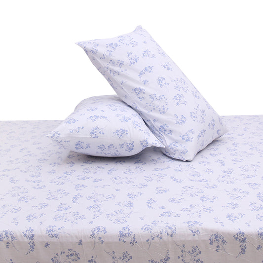 Sky Blue Florals Double Bed Sheet 96x102" Cotton