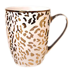 Ceramic Coffee Mug with Gold Handle – Animal Print Design