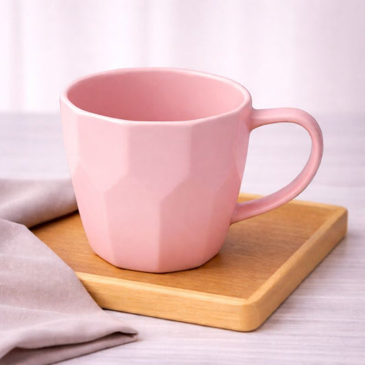 Matte Pink Geometric Ceramic Mug – Stylish Coffee & Tea Cup