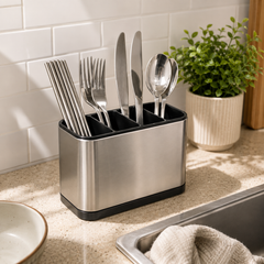 Metal Sink Tidy – Stainless Steel Kitchen Cutlery & Utensil Organizer