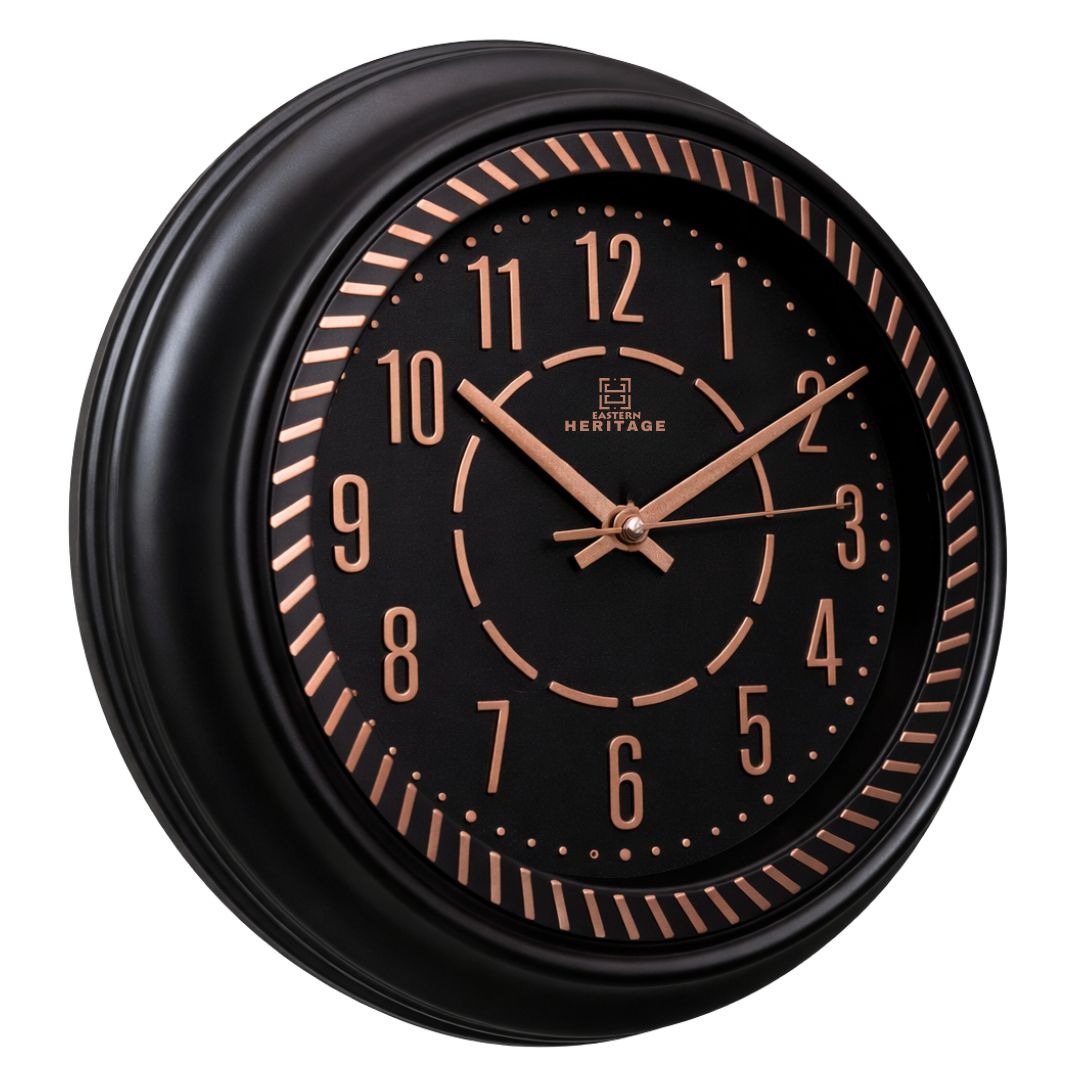 Heritage Vintage Wall Clock 15" – Black & Rose Gold Plastic Wall Clock - Habitt