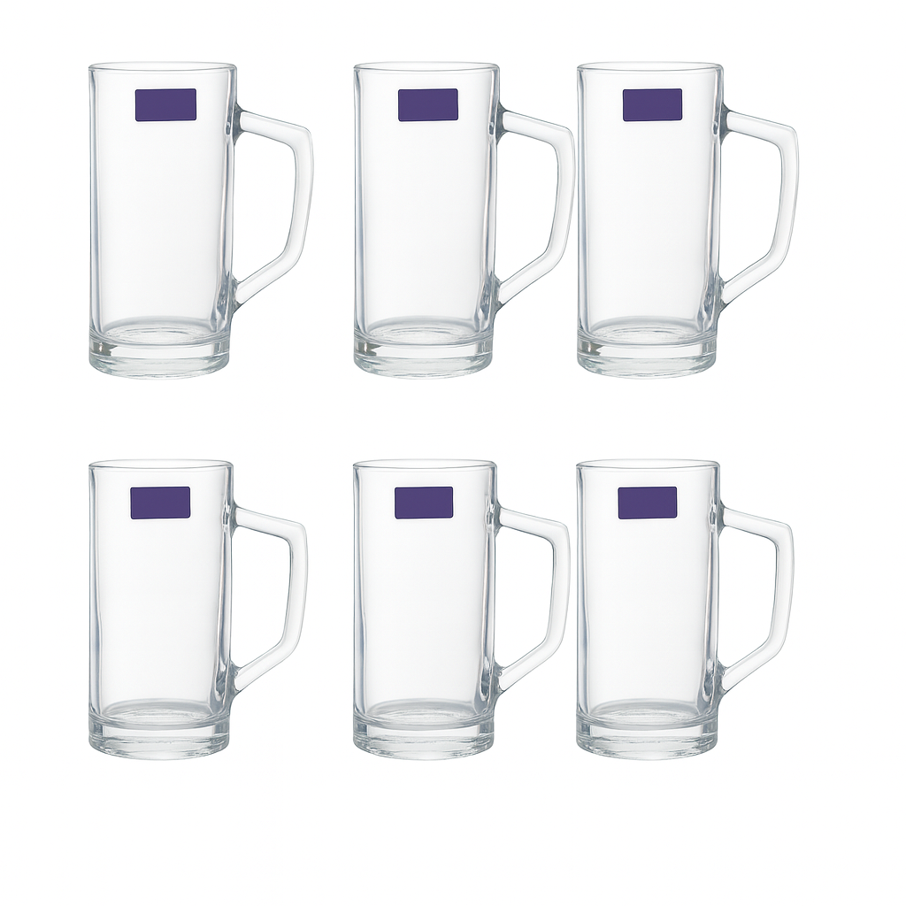 Clear Glass Juice Mug with Angular Handle 430 ml – Set of 6 | Premium Transparent Drinkware for Home & Café