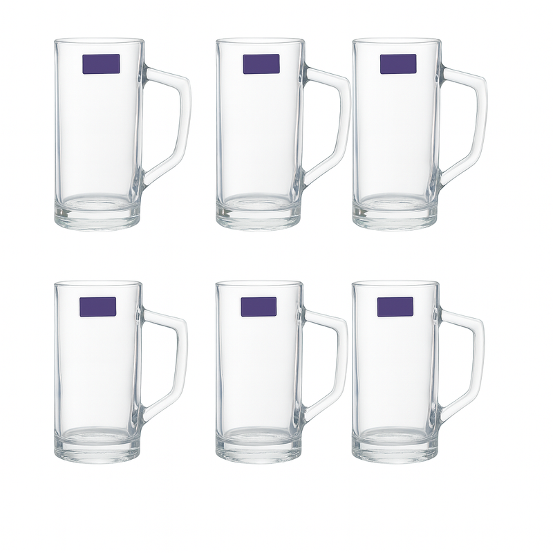 Clear Glass Juice Mug with Angular Handle 430 ml – Set of 6 | Premium Transparent Drinkware for Home & Café - Habitt