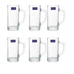 Clear Glass Juice Mug with Angular Handle 430 ml – Set of 6 | Premium Transparent Drinkware for Home & Café