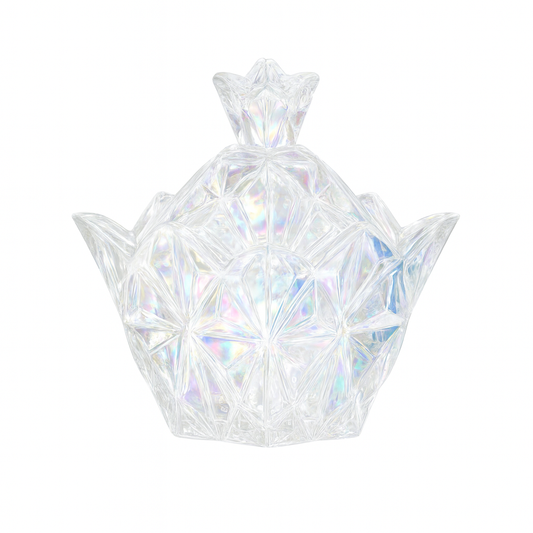 Iridescent Multi-Colour Crystal-Style Candy Jar with Lid – Decorative Glass Sweet Holder