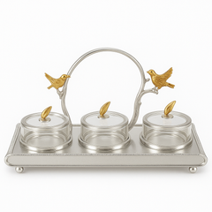 Elegant Silver Flower Dry Fruit Jar Set – 2, 3, 4 Pieces (Glass Inner)