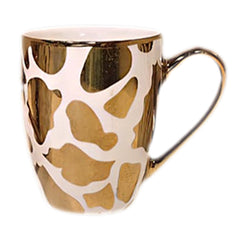 Ceramic Coffee Mug with Gold Handle – Animal Print Design
