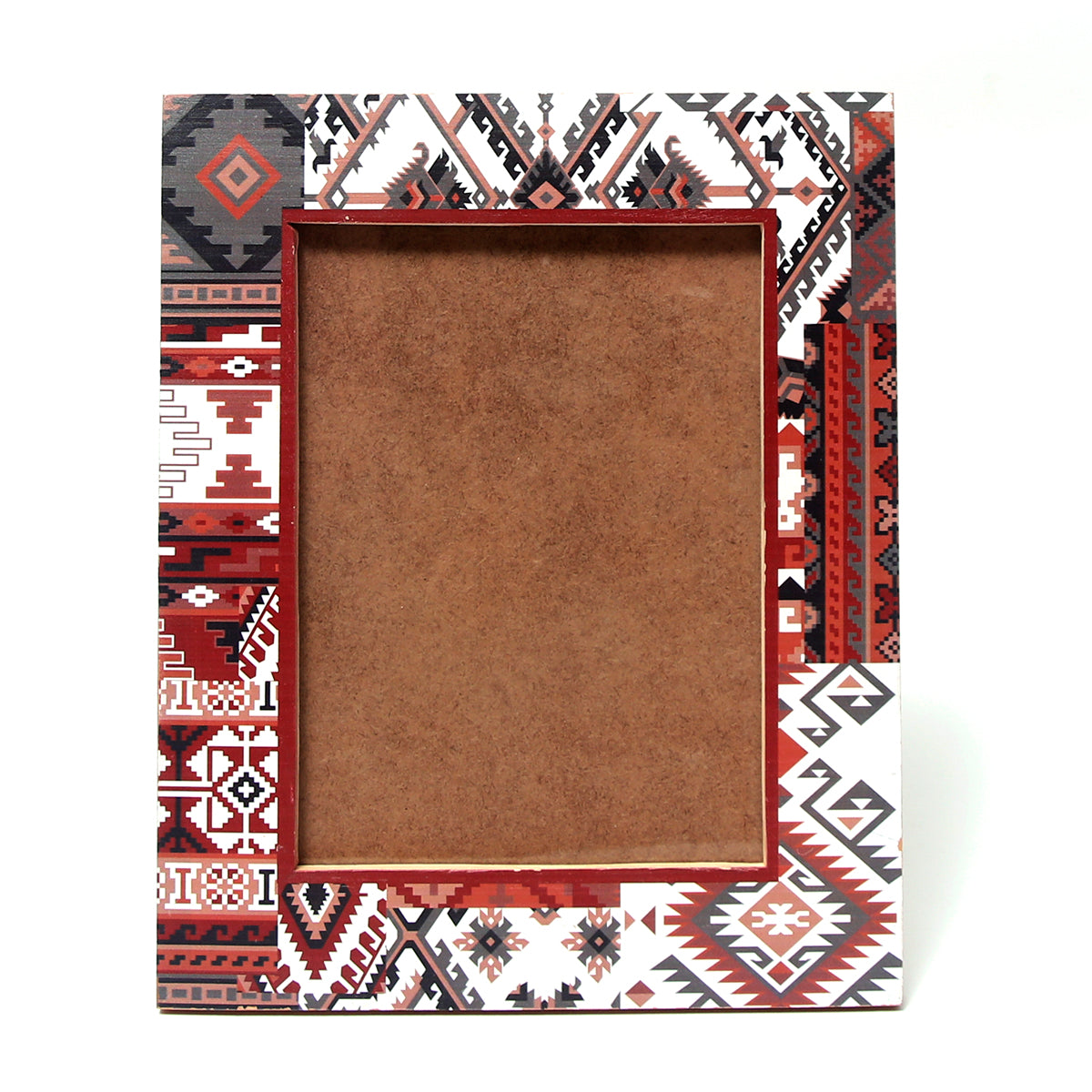 Monotone Tribal Wooden Photo Frame – Boho Geometric Printed Picture Frame with Natural Wood Finish - Habitt