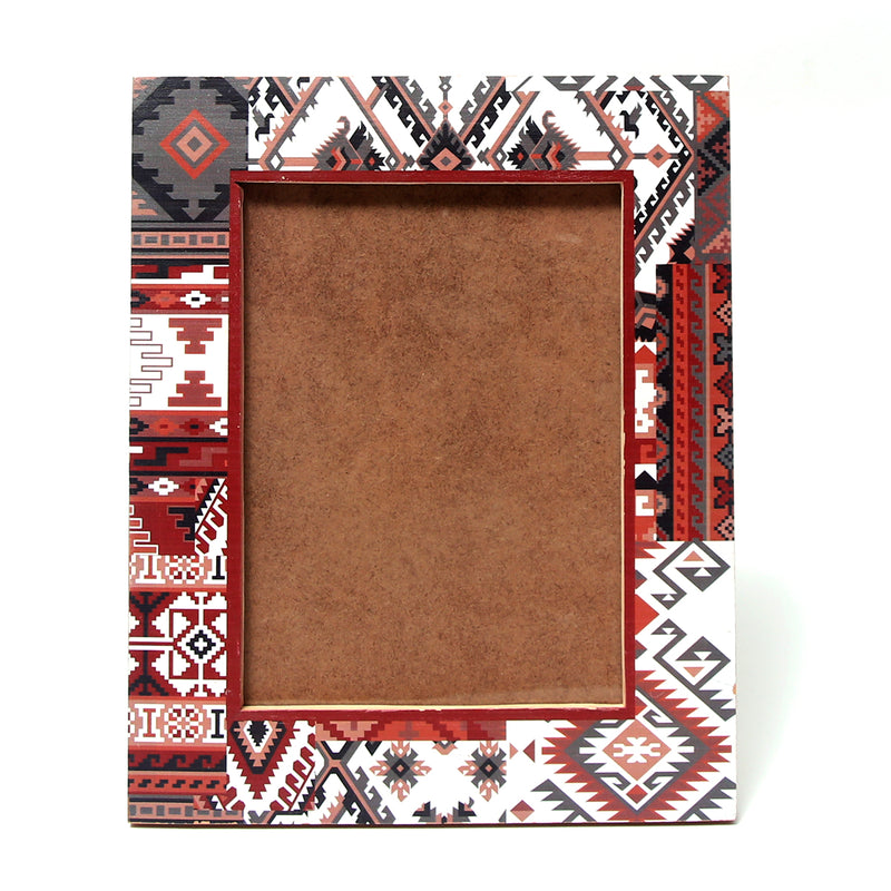 Monotone Tribal Wooden Photo Frame – Boho Geometric Printed Picture Frame with Natural Wood Finish - Habitt