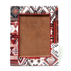 Monotone Tribal Wooden Photo Frame – Boho Geometric Printed Picture Frame with Natural Wood Finish - Habitt