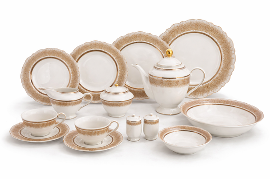 Luxury White & Gold Border Dinner Set – 47-Piece Elegant Ceramic Tableware Collection