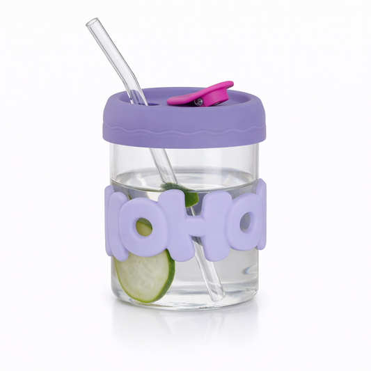 Mason Jar Glass Tumbler with Silicone Sleeve, Lid & Straw – Cute Reusable Drink Cup
