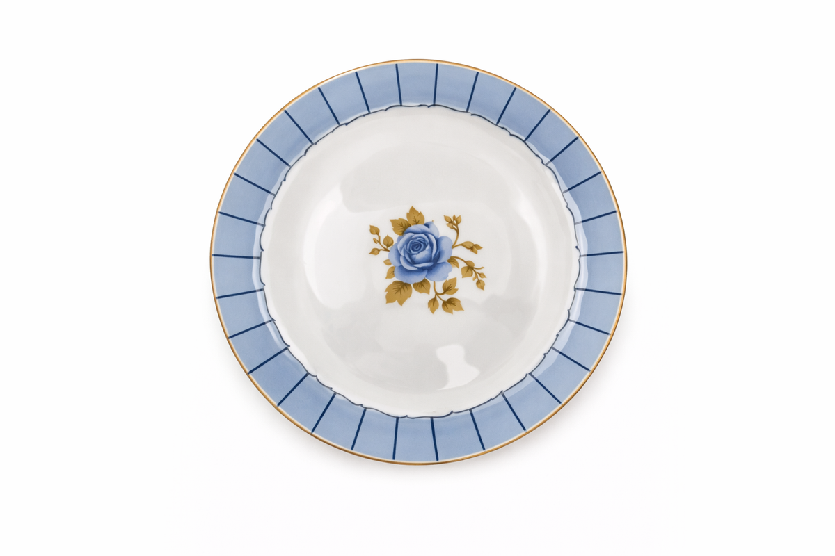 Blue Rose 8-Inch Plate – Elegant Ceramic Floral Dinner Plate