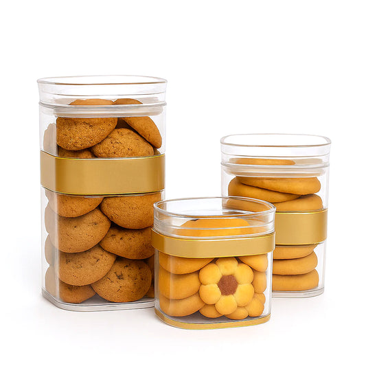 Sparkle Acrylic Jar – Premium Transparent Storage Containers with Golden Band