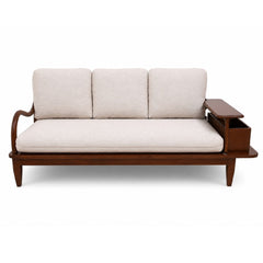 Aurra 2 Seater Sofa | Modern Wooden Loveseat with Side Storage Shelf - Habitt