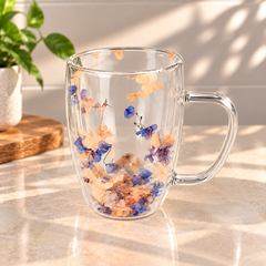 Lavender Floral Glass Mug 450ml | Elegant Transparent Coffee & Tea Cup