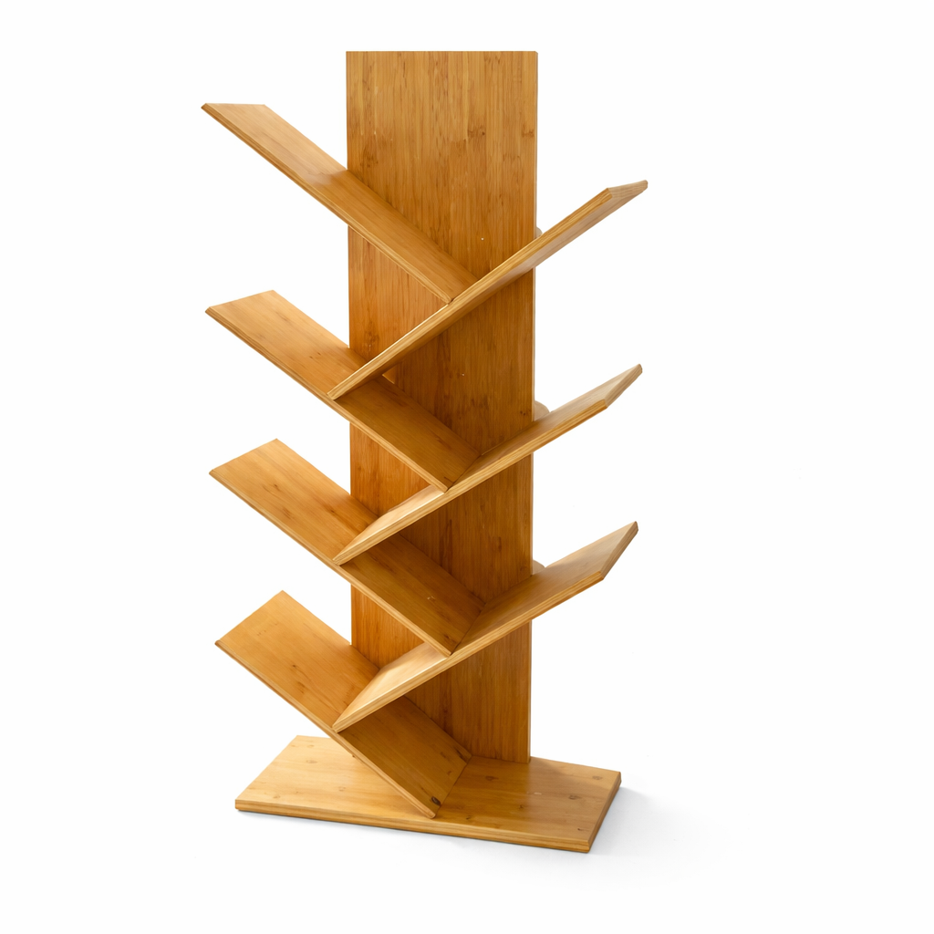 Bamboo Folding Bookshelf – Modern Zigzag Freestanding Display Rack with Multi-Tier Storage - Habitt