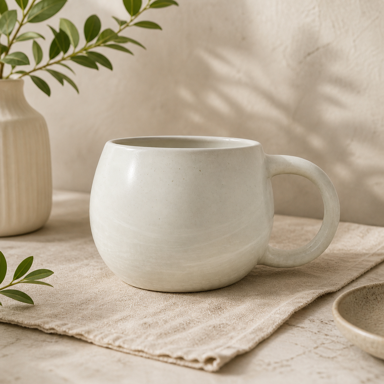 Minimalist Off-White Ceramic Mug – Rounded Coffee & Tea Cup - Habitt