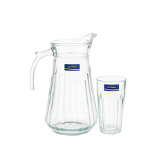 Ribbed Crystal-Style Glass Water Set – 7-Piece Set (1.2 L Jug + 370 mL Glasses)