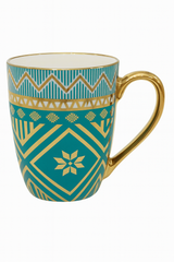 Golden Geometric Blue Mug – Luxury Patterned   Coffee &Tea Cup