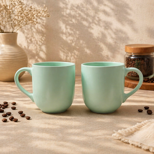 Pack of 2 Mint Green Coffee Mug  – Minimalist Ceramic Tea & Coffee Cup Set - Habitt