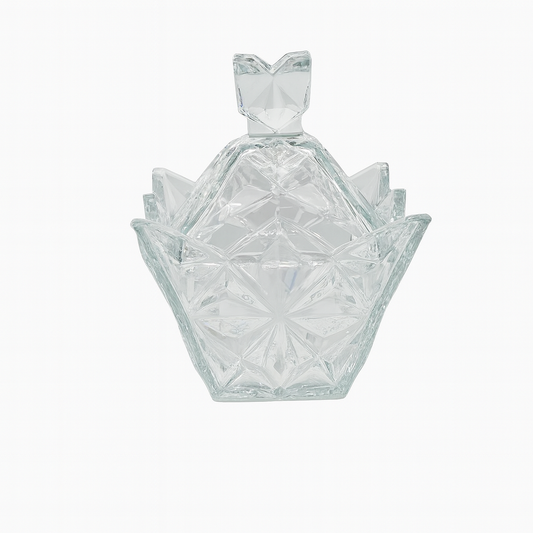 Diamond-Cut Clear Glass Candy Jar with Lid – 188 mm Decorative Sweet Holder (1 Pc)