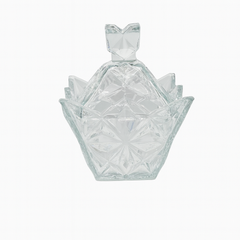 Diamond-Cut Clear Glass Candy Jar with Lid – 188 mm Decorative Sweet Holder (1 Pc)