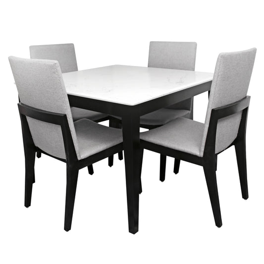 ALVA 4-Person Dining Table Set – Modern Marble Top with Upholstered Chairs