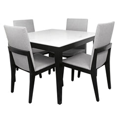 ALVA 4-Person Dining Table Set – Modern Marble Top with Upholstered Chairs