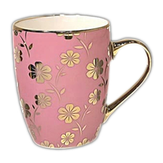 1Pc Ceramic Coffee Mug with Gold Handle – Elegant Floral Print Tea & Coffee Cup