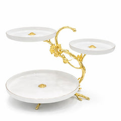 Luxury Decorative Platter Stand with Gold Floral Accent