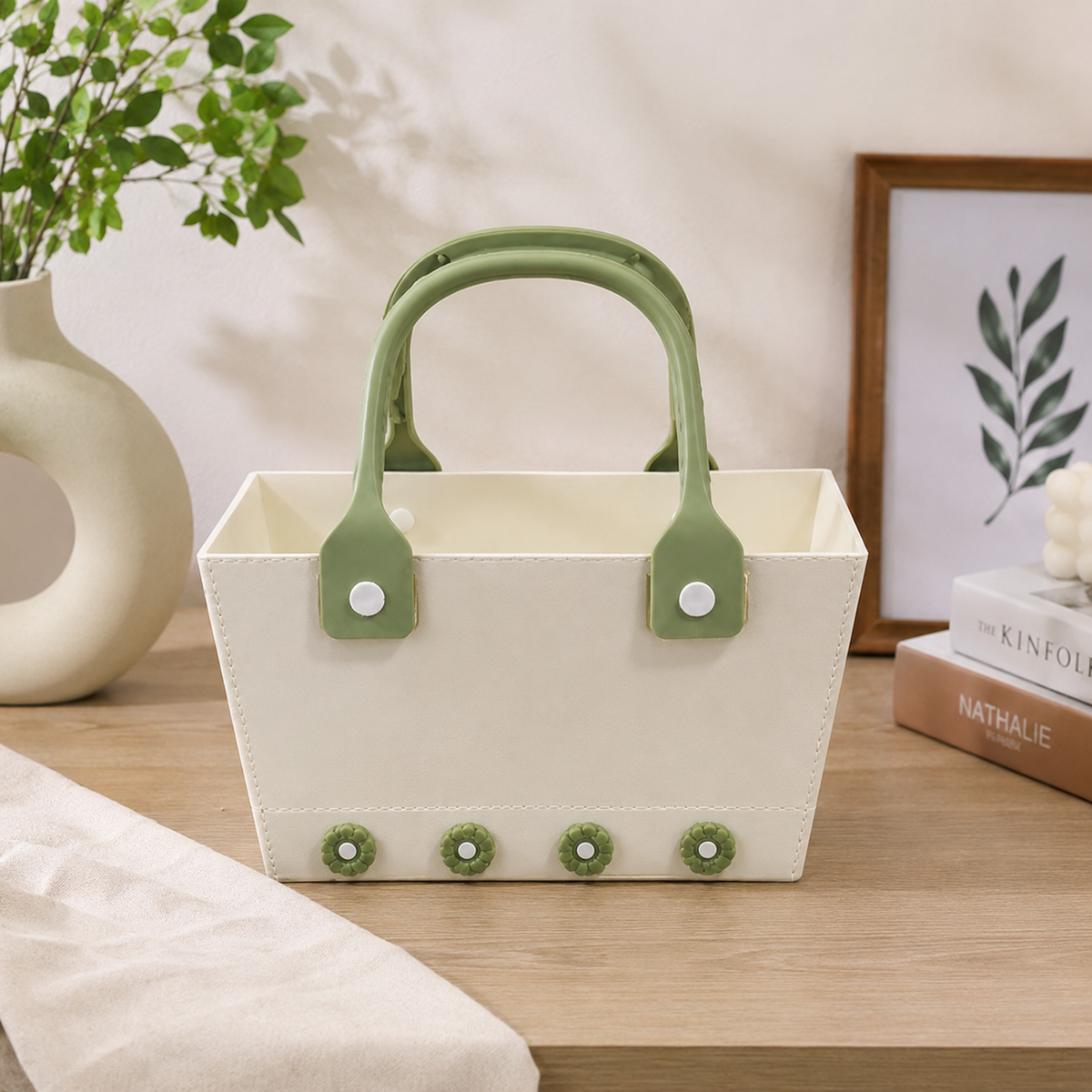 Medium Flowery Rectangle Storage Basket with Handles – Multipurpose Organizer (11 x 5 x 9 Inches)