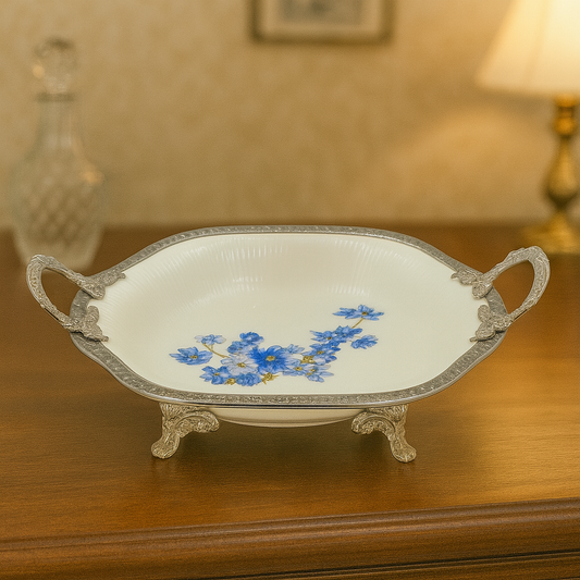 Luxury Round Serving Dish – Blue Floral Design | 31 cm