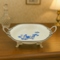 Luxury Round Serving Dish – Blue Floral Design | 31 cm