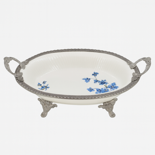 Luxury Oval Serving Dish – Blue Floral Design | 36 × 22 cm