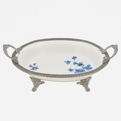 Luxury Oval Serving Dish – Blue Floral Design | 36 × 22 cm