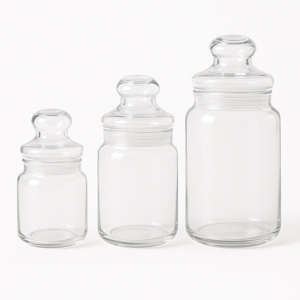 Deli Glassware 3-Piece Jar Set (400ml–430ml–725ml) – Airtight Storage Containers