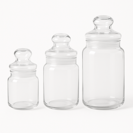 Deli Glassware 3-Piece Jar Set (400ml–430ml–725ml) – Airtight Storage Containers