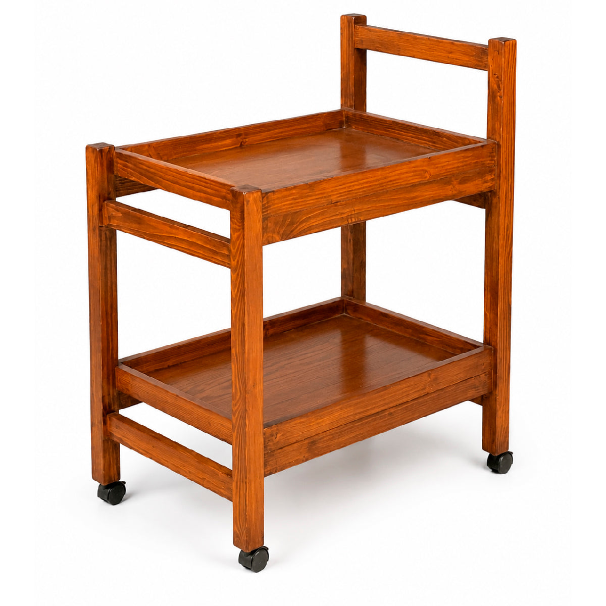 Nerra Wooden Tea Trolley | Rustic Serving Cart with Storage Shelves & Wheels - Habitt
